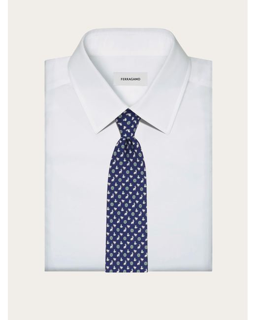Ferragamo Blue Charms Print Silk Tie for men