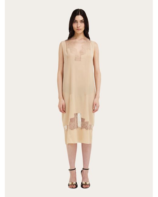 Ferragamo Natural Dress With Lace Inserts