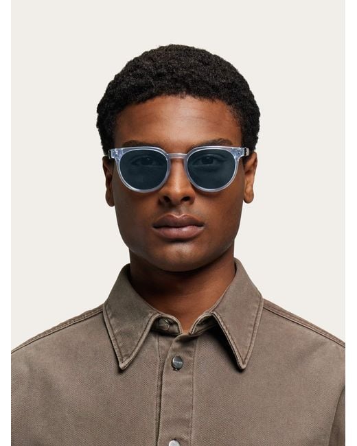 Ferragamo Blue Round Frame Sunglasses for men