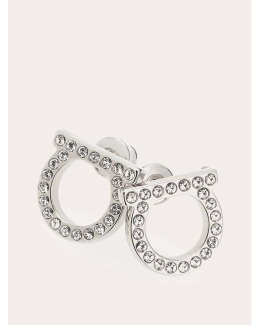 Ferragamo Metallic Silvertone & Pavé Logo Stud Earrings/0.5"
