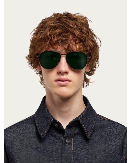 Ferragamo Green Aviator Frame Sunglasses for men