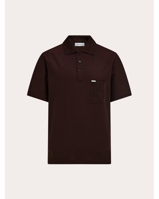 Ferragamo Red V-Neck Polo With Jacquard Pocket Detail for men