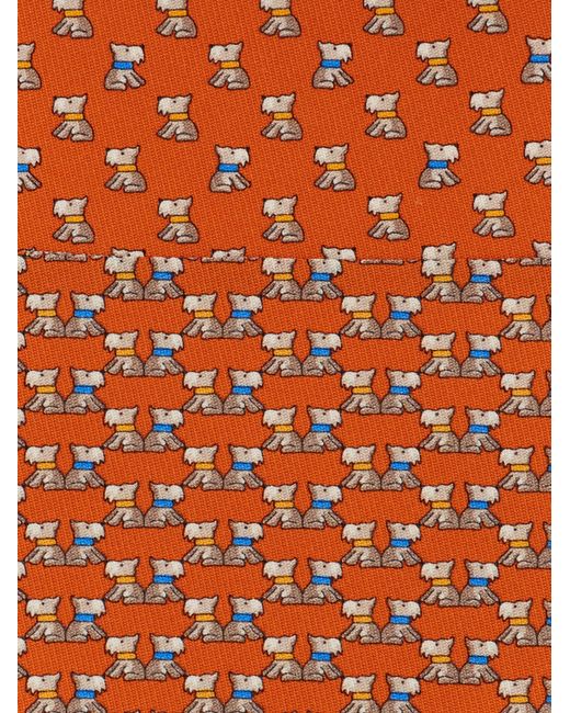 Ferragamo Orange Terrier Print Silk Tie for men