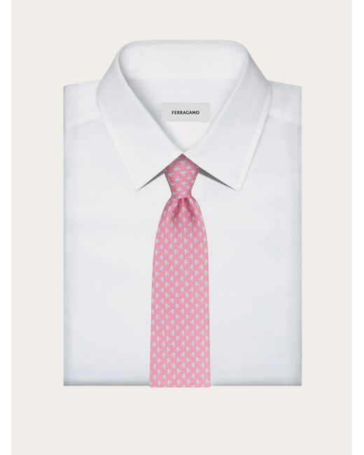 Ferragamo Pink Mini Fish Print Silk Tie for men