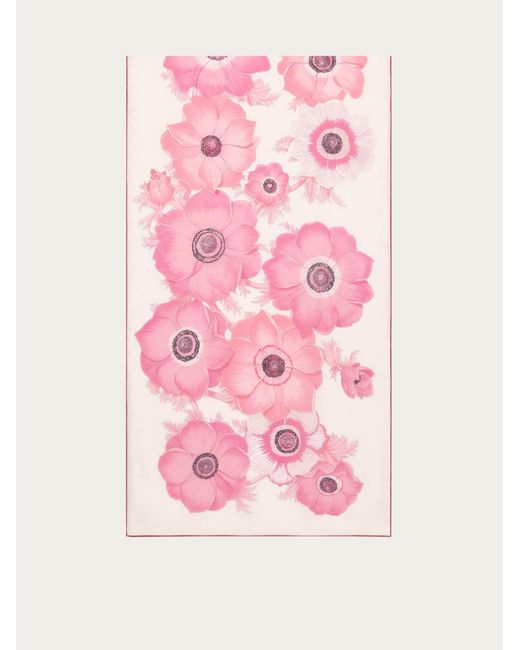 Ferragamo Pink Women Anemone Print Silk Scarf