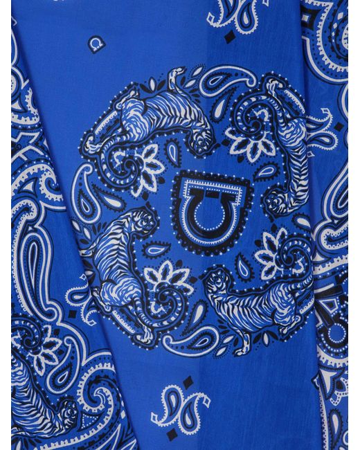Ferragamo Blue Arabesque Print Bandana for men