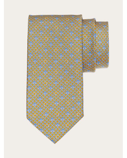 Ferragamo Yellow Men Fox Print Silk Tie for men