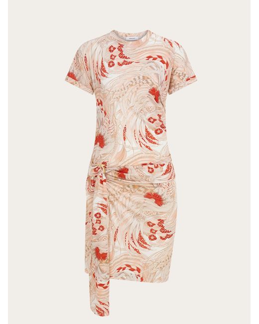 Ferragamo Pink Rooster Print Draped Dress