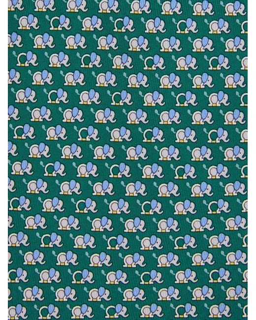 Ferragamo Green Elephant Print Silk Tie for men