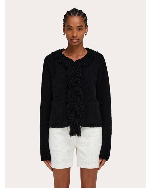 Ferragamo Black Cardigan With Fringe Detail