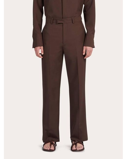 Ferragamo Brown Men Flat Front Tailored Trouser for men