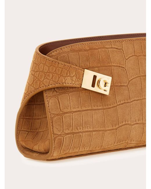 Ferragamo Brown Hug Mini Croc-Effect Tote Bag