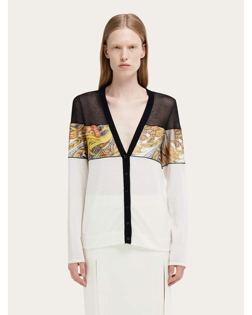 Ferragamo Black V-Neck Cardigan With Rooster Print Inserts