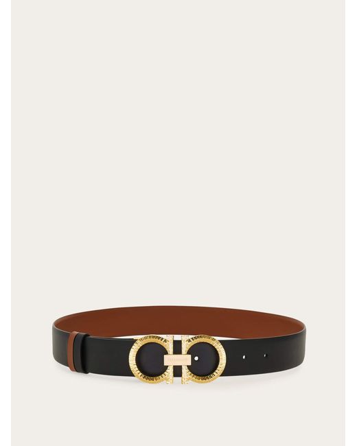 Ferragamo White Reversible And Adjustable Belt With Hammered Gancini