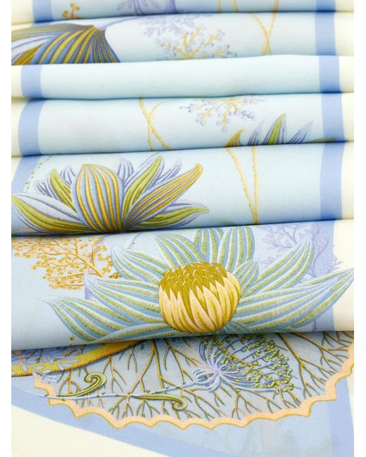 Ferragamo Blue Water Lilies Print Silk Bandeau