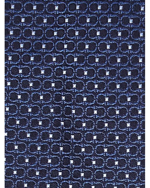 Ferragamo Blue Double Gancini Silk Jacquard Tie for men