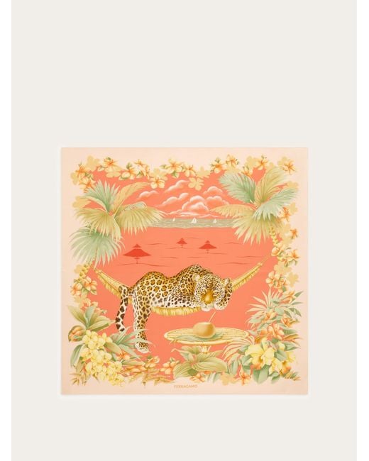 Ferragamo Orange Jungle Print Silk Foulard