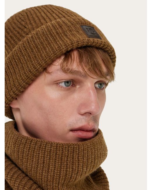 Ferragamo Brown Knitted Beanie for men