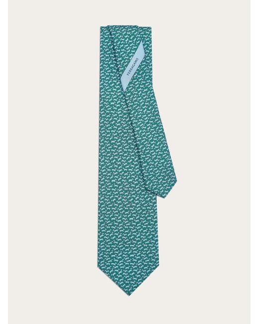 Ferragamo Blue Men Tobia Print Silk Tie for men