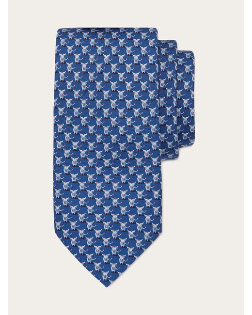 Ferragamo Blue Ox Print Silk Tie for men
