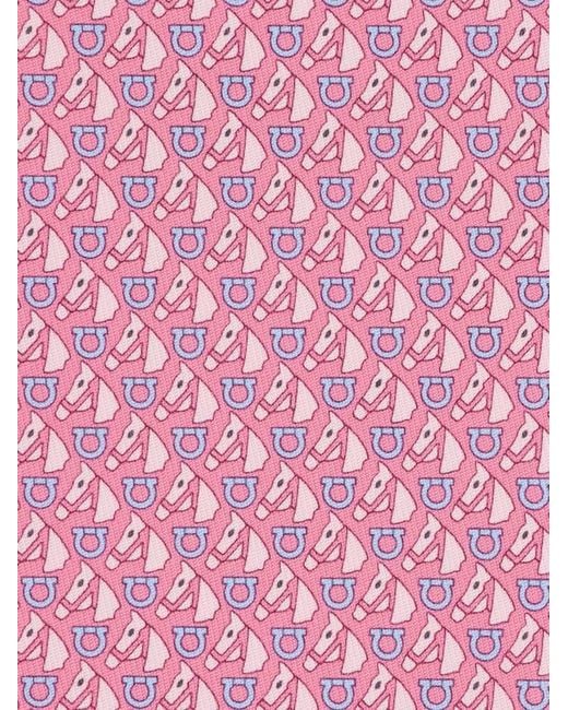 Ferragamo Pink Equestrian Print Silk Tie for men