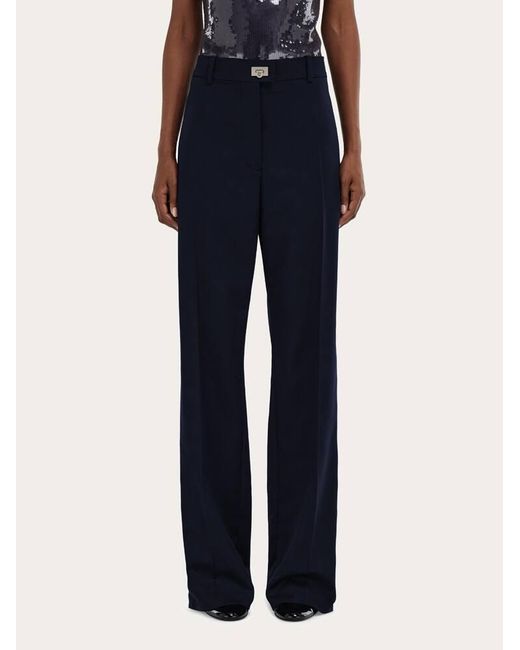 Ferragamo Blue Cashmere Blend Tailored Trouser
