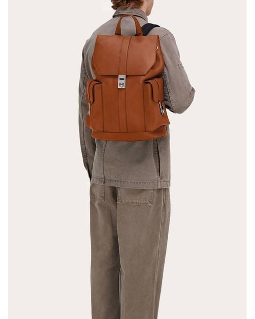 Ferragamo Brown Utility Backpack With Hug Buckle for men