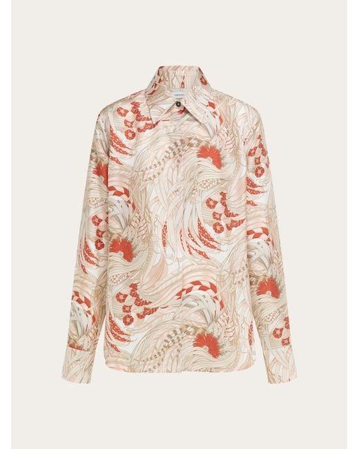 Ferragamo Pink Rooster Print Silk Twill Shirt