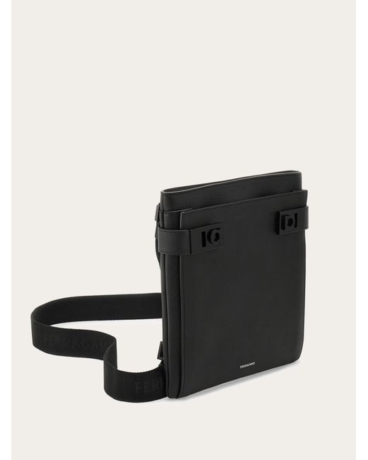 Ferragamo Black North-South Crossbody Bag With Hug Buckle for men