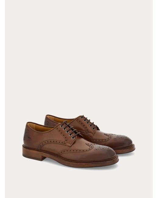 Ferragamo Brown Tramezza Wingtip Derby Shoe for men