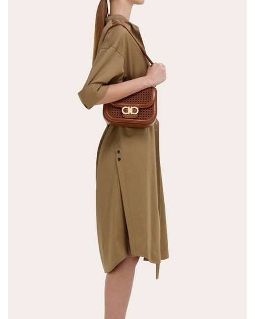 Ferragamo Brown Double Gancini North-South Crossbody Bag (Xs)