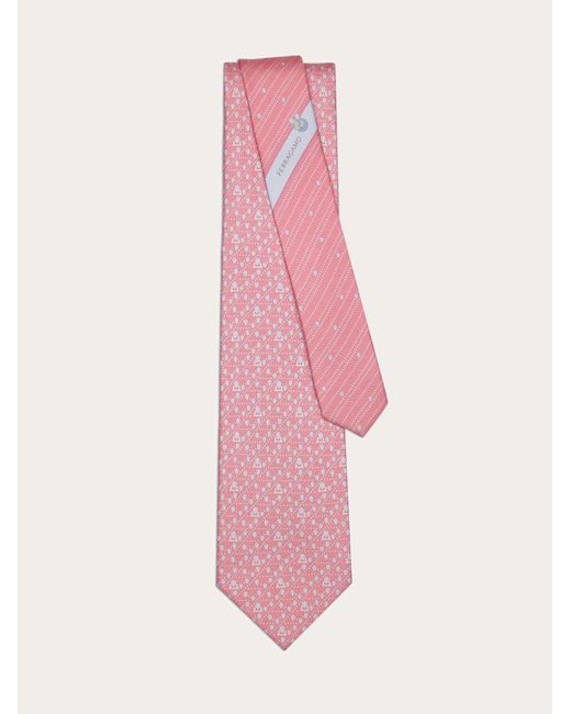 Ferragamo Pink Tag Print Silk Tie for men