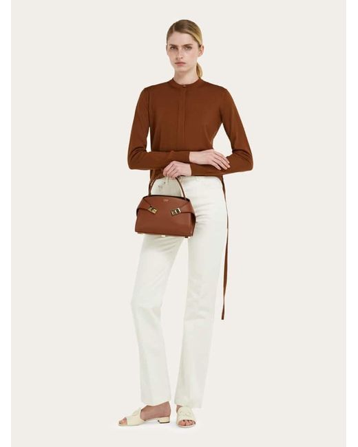Ferragamo Brown Hug Soft Bicolor Handbag (Xs)