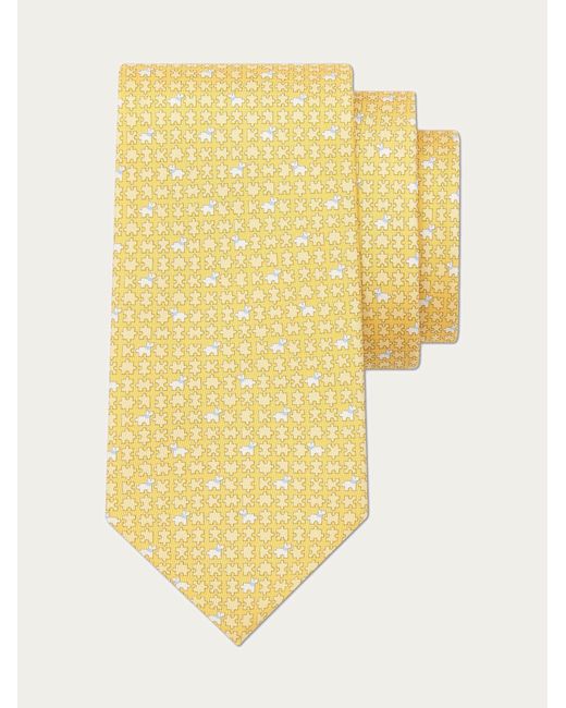 Ferragamo Yellow Puzzle Print Silk Tie for men