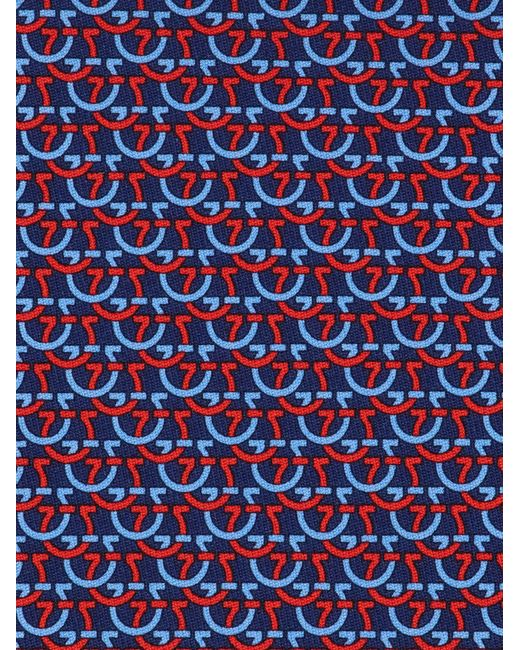 Ferragamo Blue Gancini Links Print Silk Tie for men