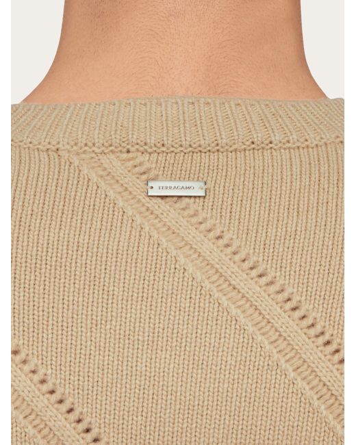 Ferragamo Natural Crew Neck Wool Sweater for men