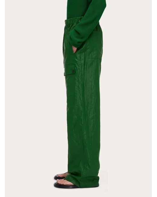 Ferragamo Green Drawstring Linen Trouser With Applied Pockets for men
