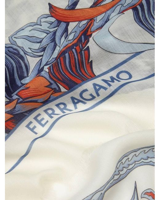 Ferragamo Blue Damen Schultertuch Aus Kaschmir Dschungel-Print Weiß