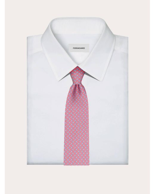Ferragamo Pink Penguin Print Silk Tie for men