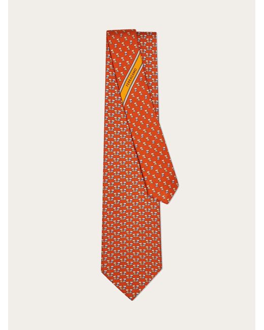Ferragamo Orange Terrier Print Silk Tie for men