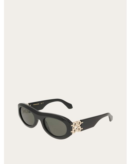 Ferragamo Black Oval Frame Sunglasses