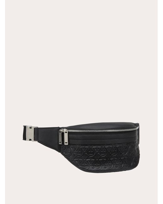 Ferragamo Black Embossed Gancini Belt Bag for men