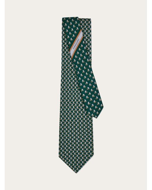 Ferragamo Green Penguin Print Silk Tie for men