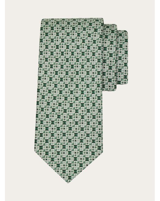 Ferragamo Green Gancini Square Print Silk Tie for men