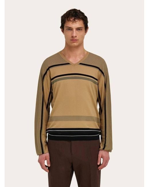 Ferragamo Green V-Neck Sweater for men