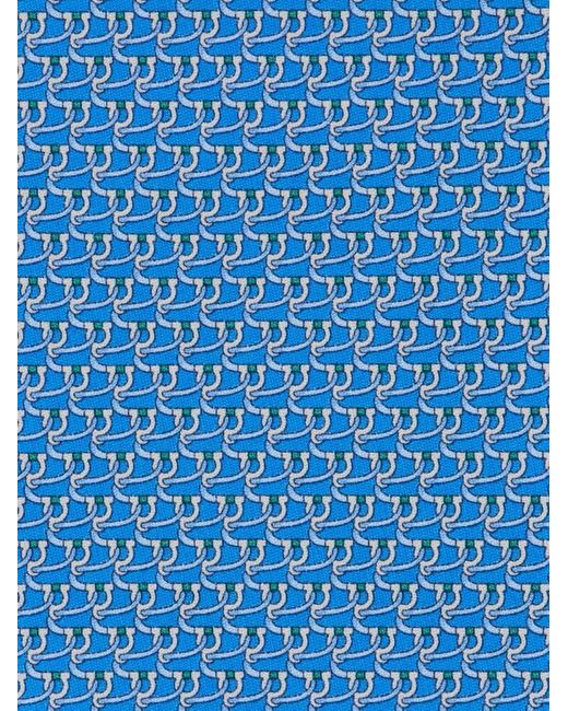 Ferragamo Blue Gancini Tricot Print Silk Tie for men