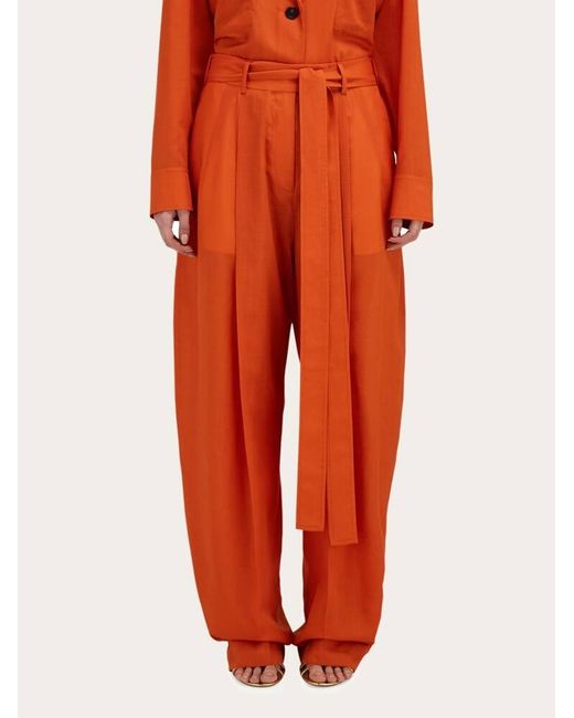 Ferragamo Orange Barrel-Leg Trousers
