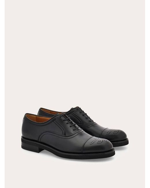 Ferragamo Black Oxford Shoe With Broguing Detail for men