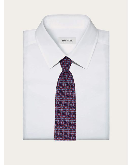 Ferragamo Blue Gancini Links Print Silk Tie for men