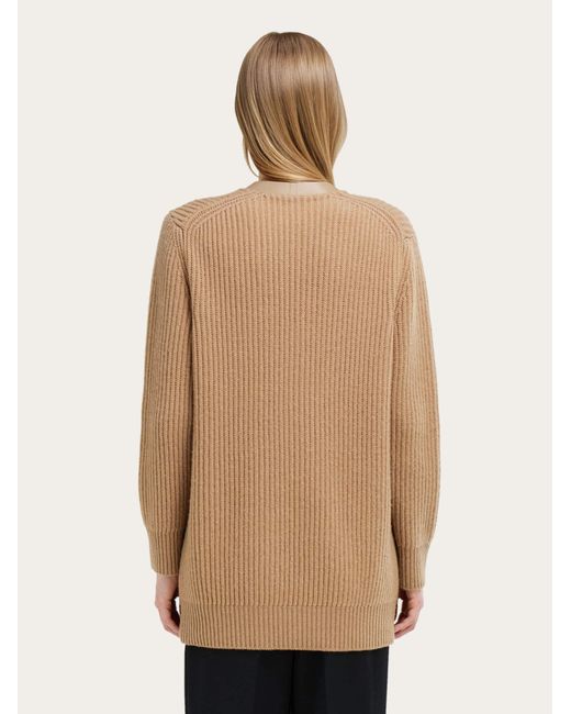 Ferragamo Natural Longline Cardigan With Leather Trims
